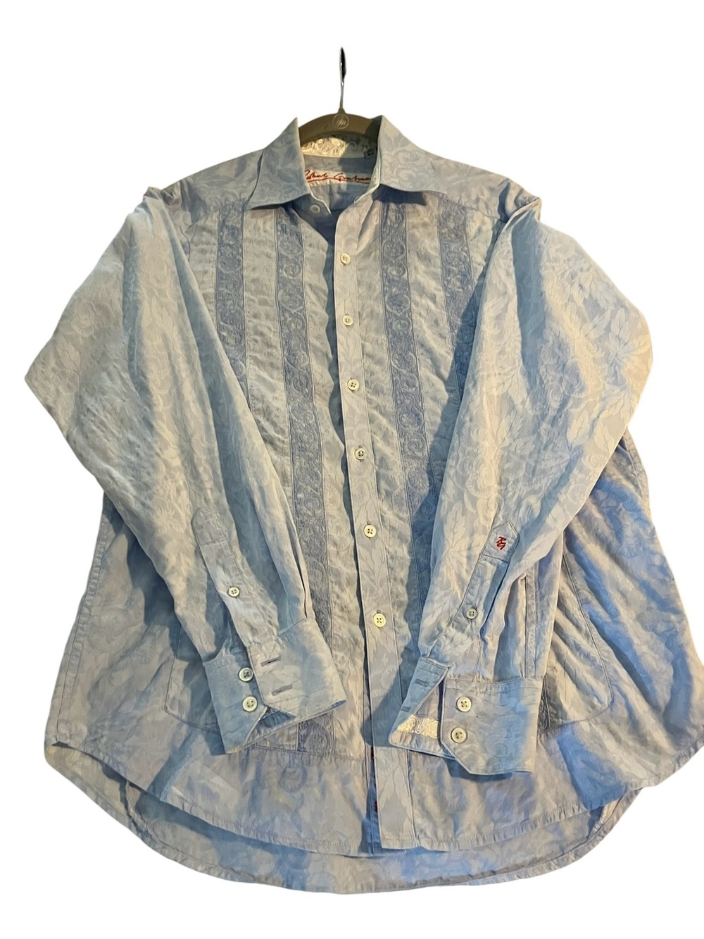 Robert Graham Shirt Mens M Light Blue Floral Flip Cuff Button Down